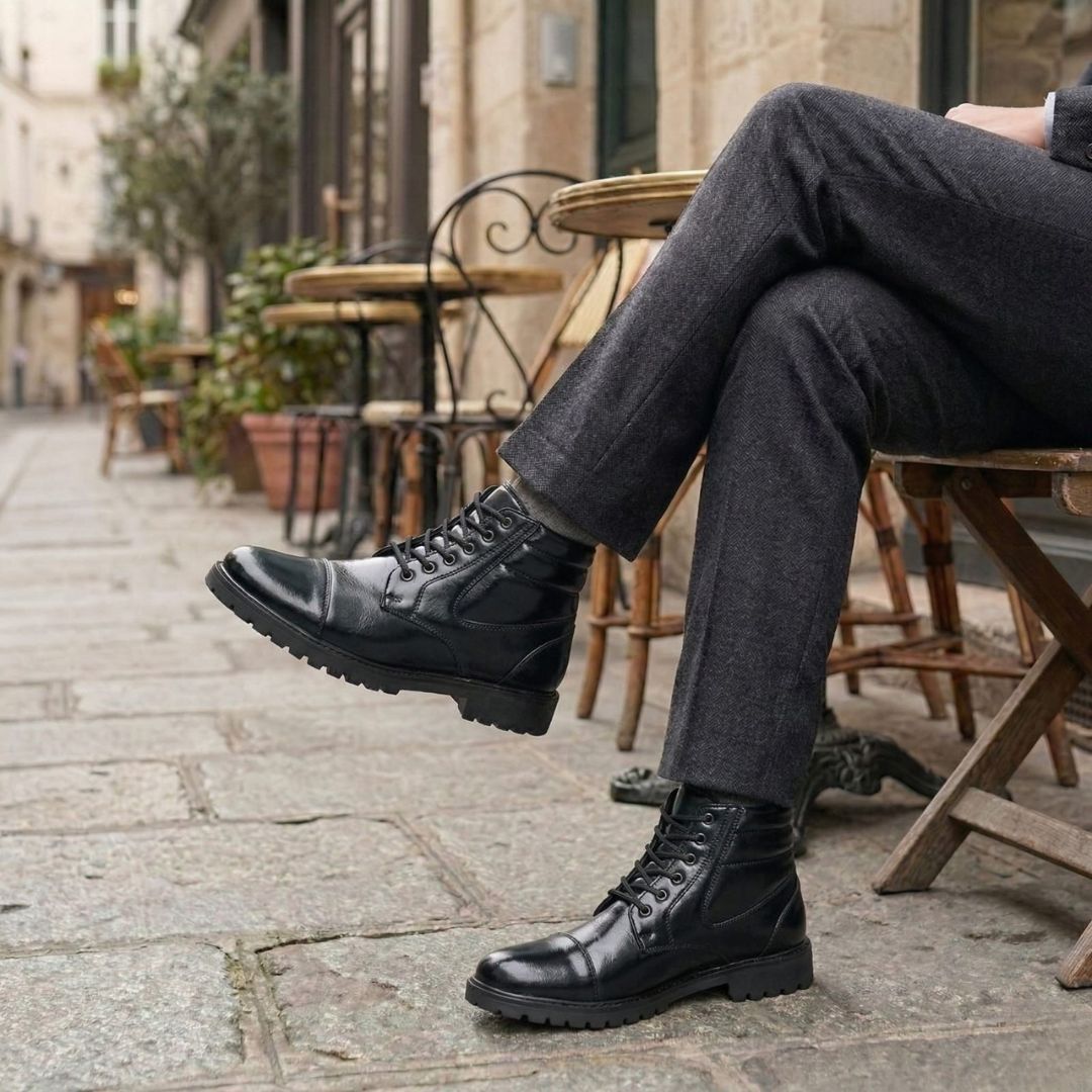 Kavsun Men High Ankle Derby Boots Black KV4013