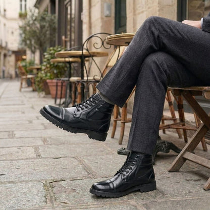 Kavsun Men High Ankle Derby Boots Black KV4013