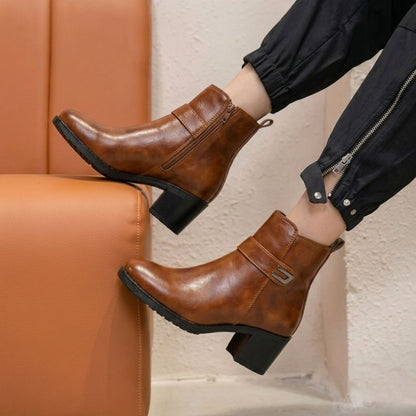 Kavsun Women High Heel Ankle Boot 4015 Tan