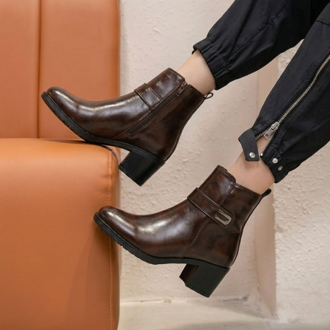 Kavsun Women High Heel Ankle Boot 4016 Brown