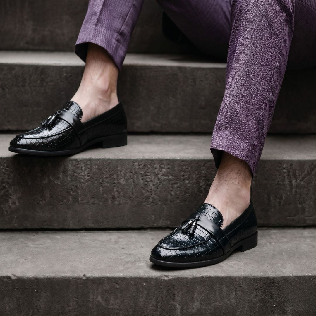 Kavsun Men Tassels Loafer Black