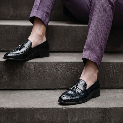 Kavsun Men Tassels Loafer Black