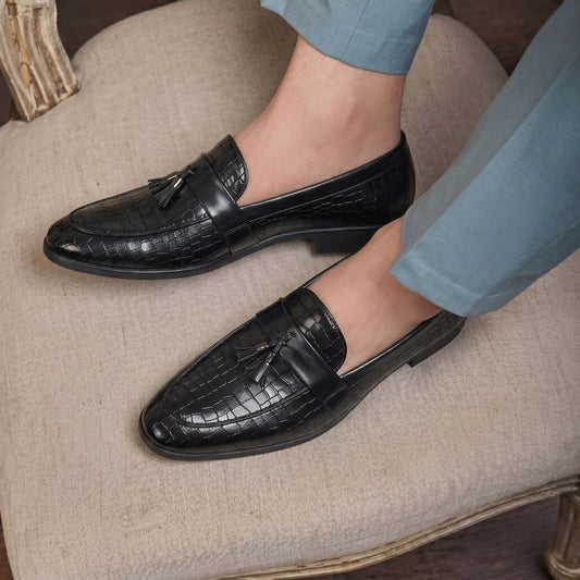 Kavsun Men Tassels Loafer Black