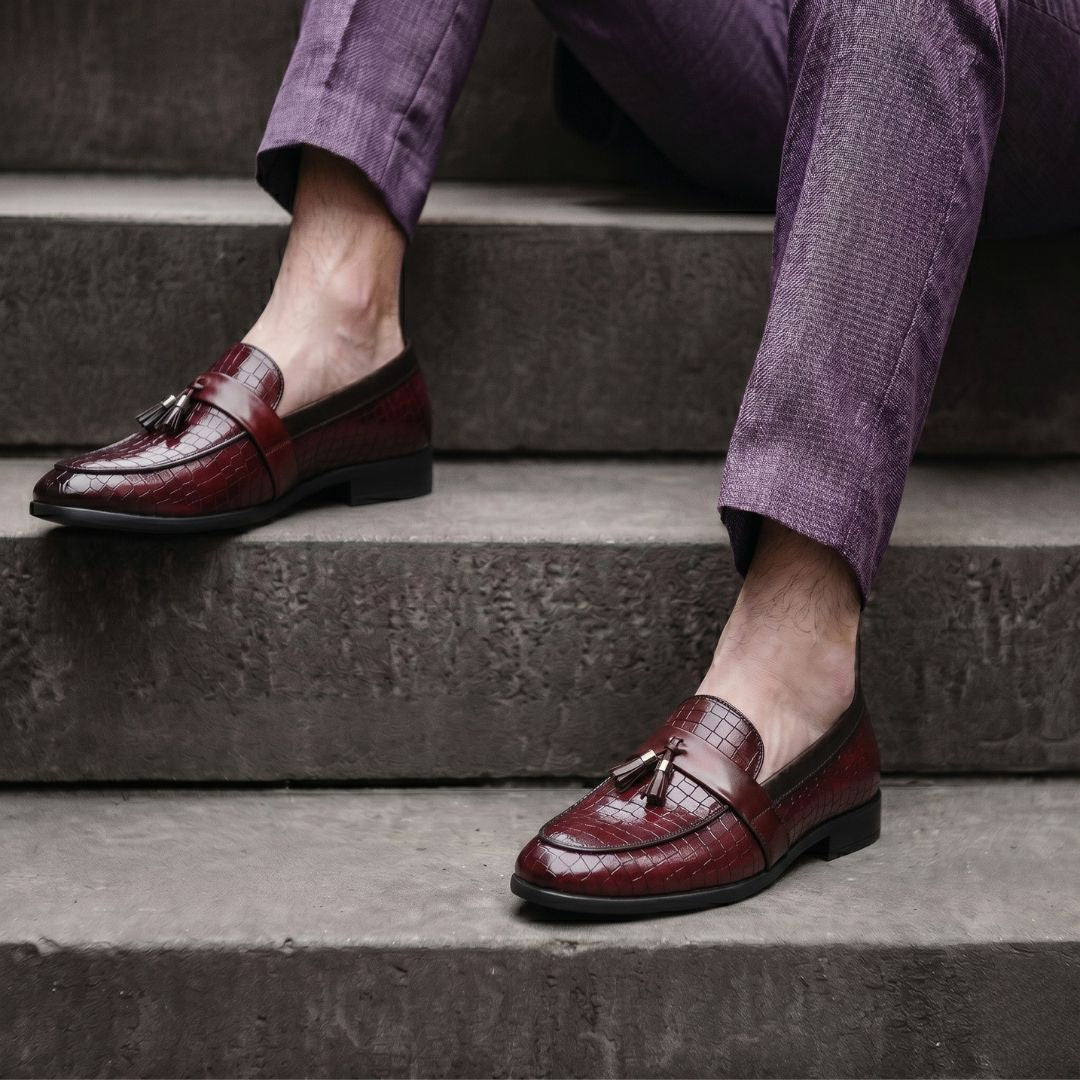 Kavsun Men Tassels Loafer Cherry