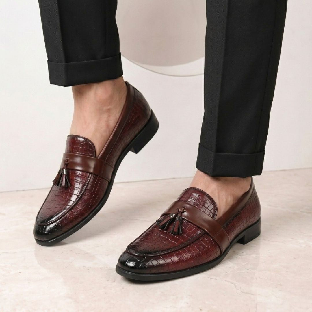 Kavsun Men Tassels Loafer Cherry