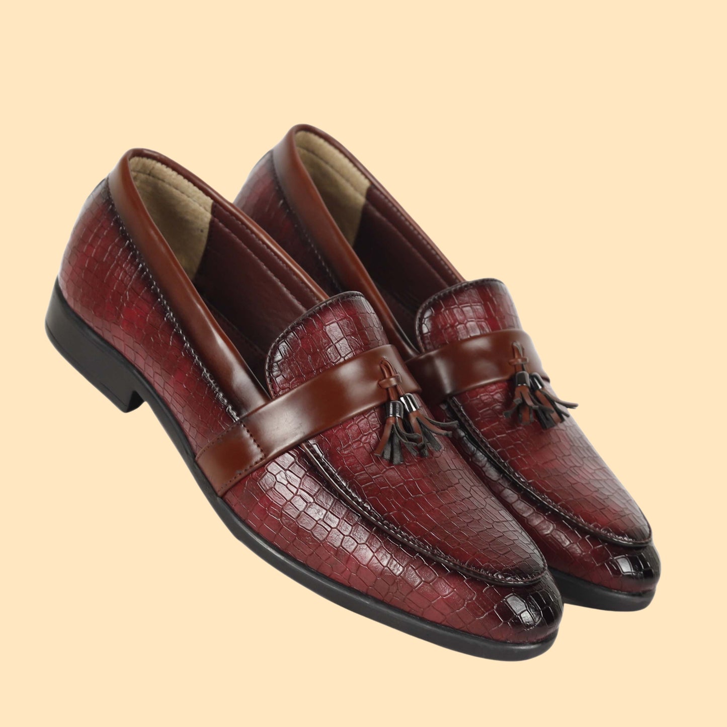 Kavsun Men Tassels Loafer Cherry