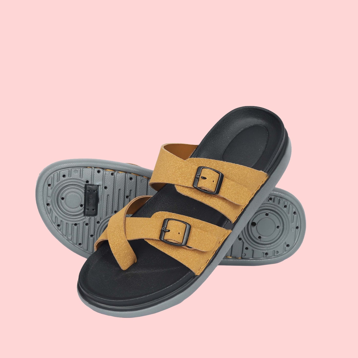 Kavsun Men Slipper Double Buckle Beige