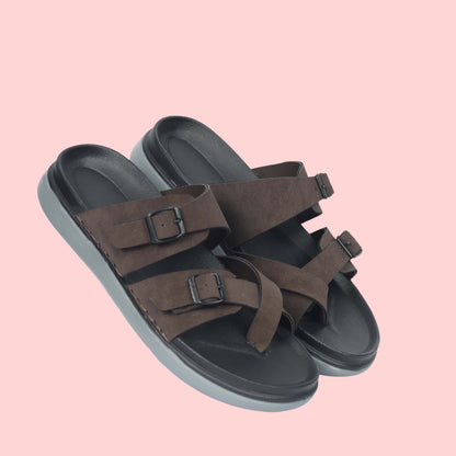 Kavsun Men Slipper Double Buckle Brown