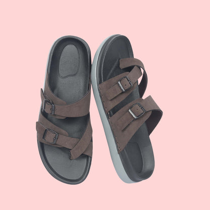 Kavsun Men Slipper Double Buckle Brown