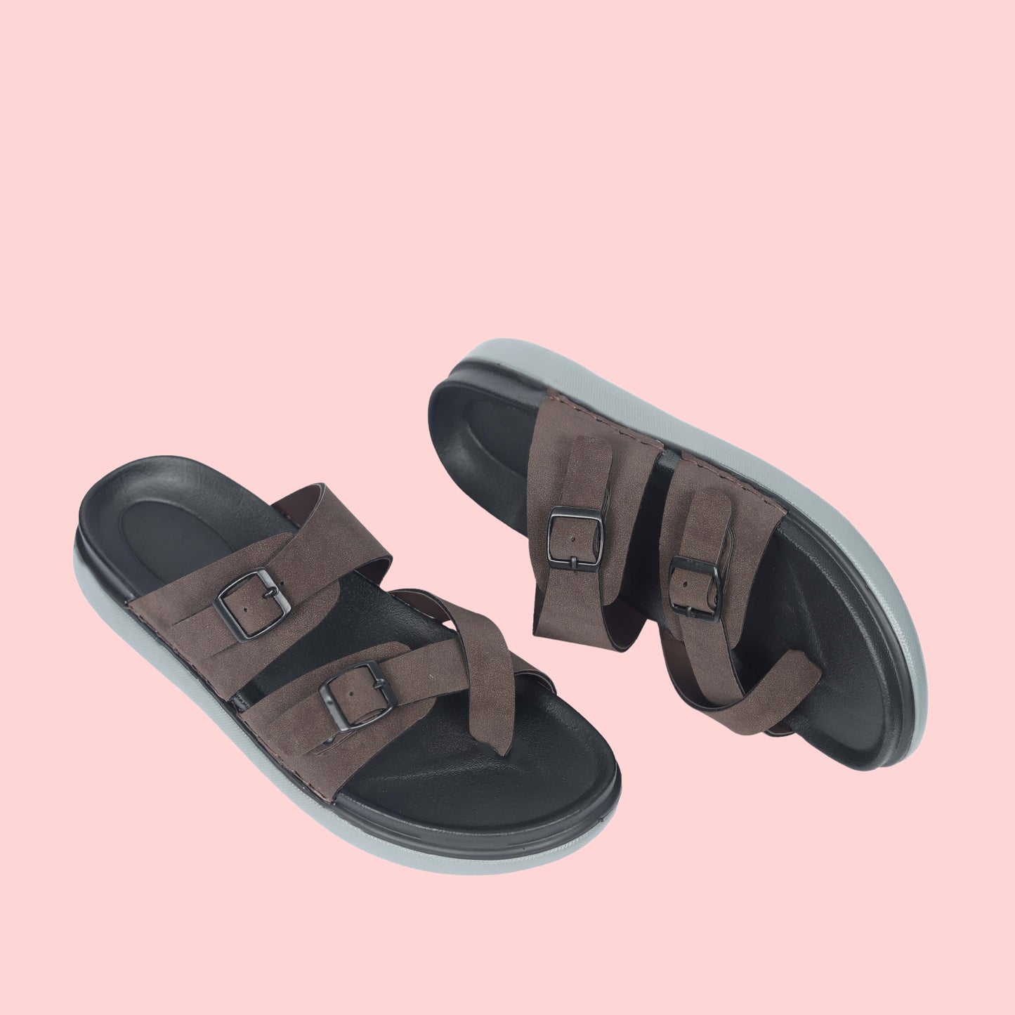 Kavsun Men Slipper Double Buckle Brown