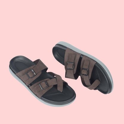 Kavsun Men Slipper Double Buckle Brown