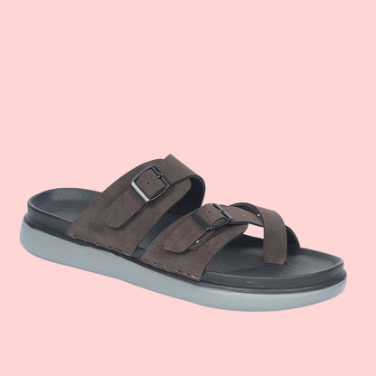 Kavsun Men Slipper Double Buckle Brown