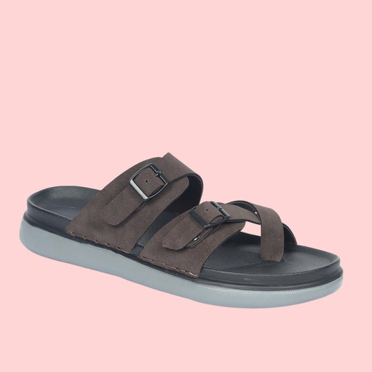 Kavsun Men Slipper Double Buckle Brown