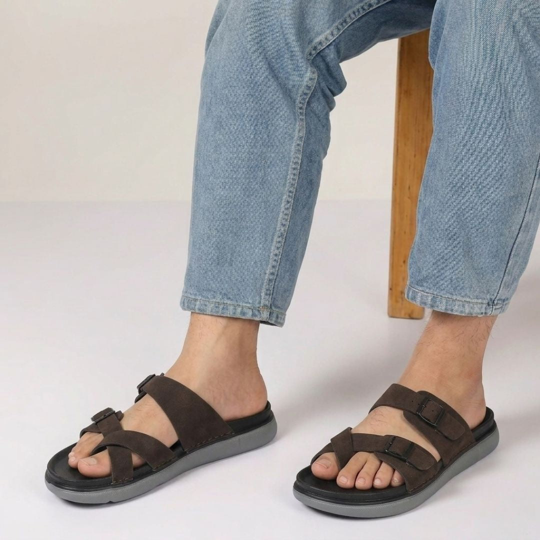 Kavsun Men Slipper Double Buckle Black