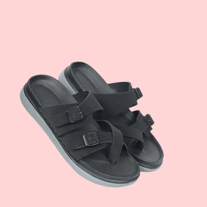 Kavsun Men Slipper Double Buckle Black