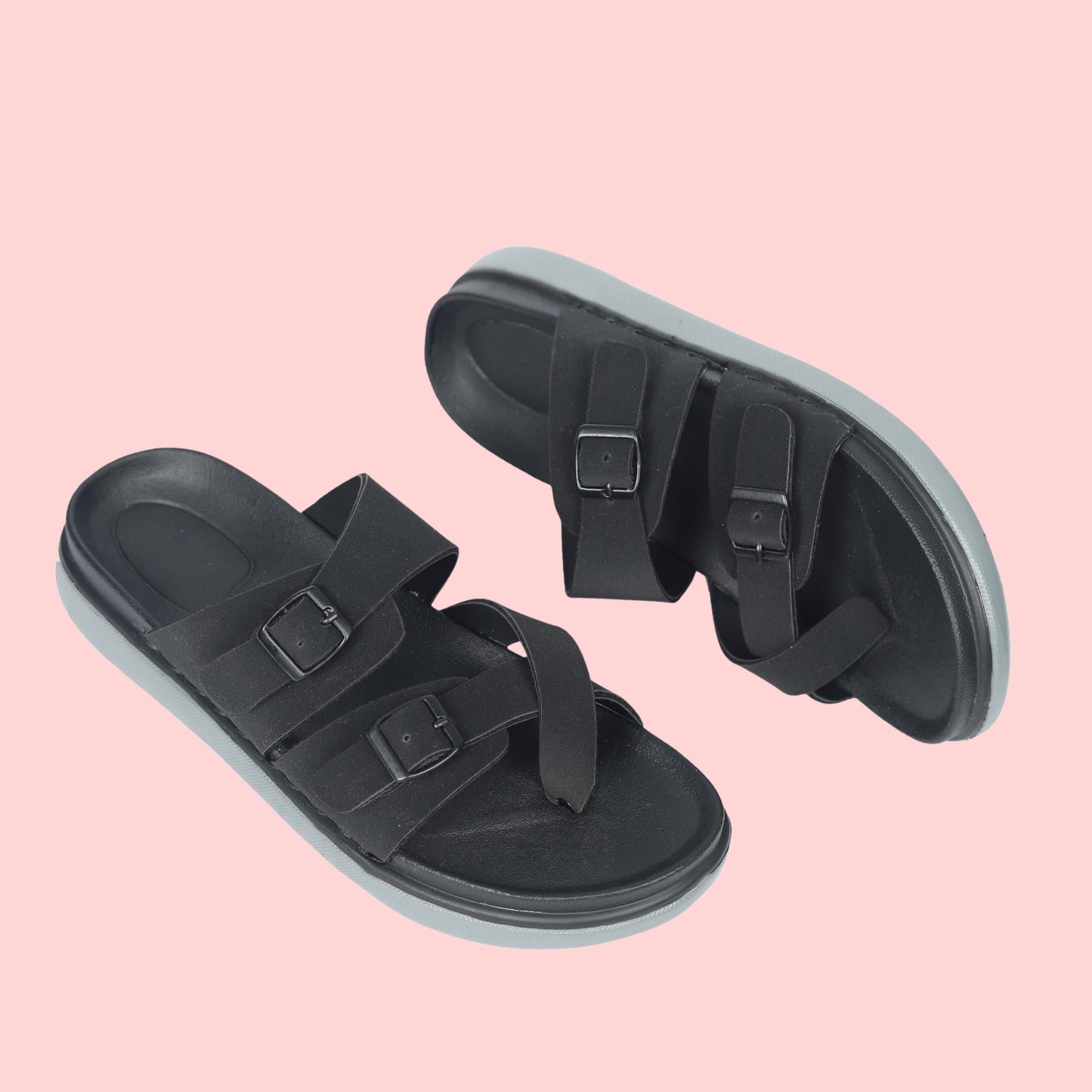Kavsun Men Slipper Double Buckle Black