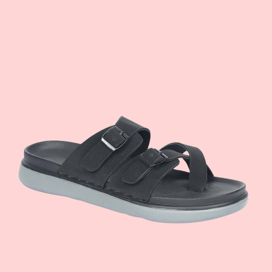 Kavsun Men Slipper Double Buckle Black