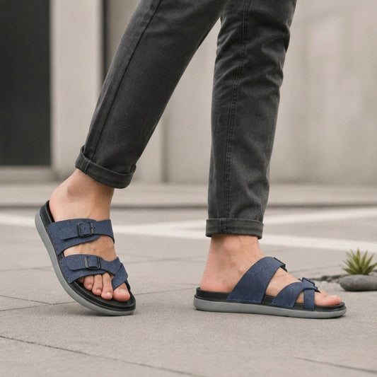 Kavsun Men Slipper Double Buckle Blue