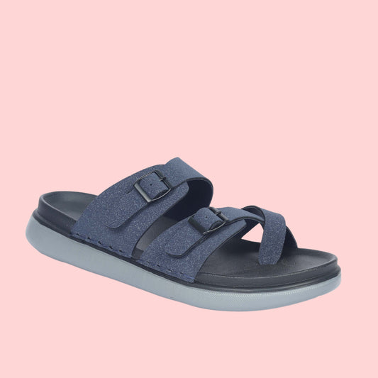 Kavsun Men Slipper Double Buckle Blue