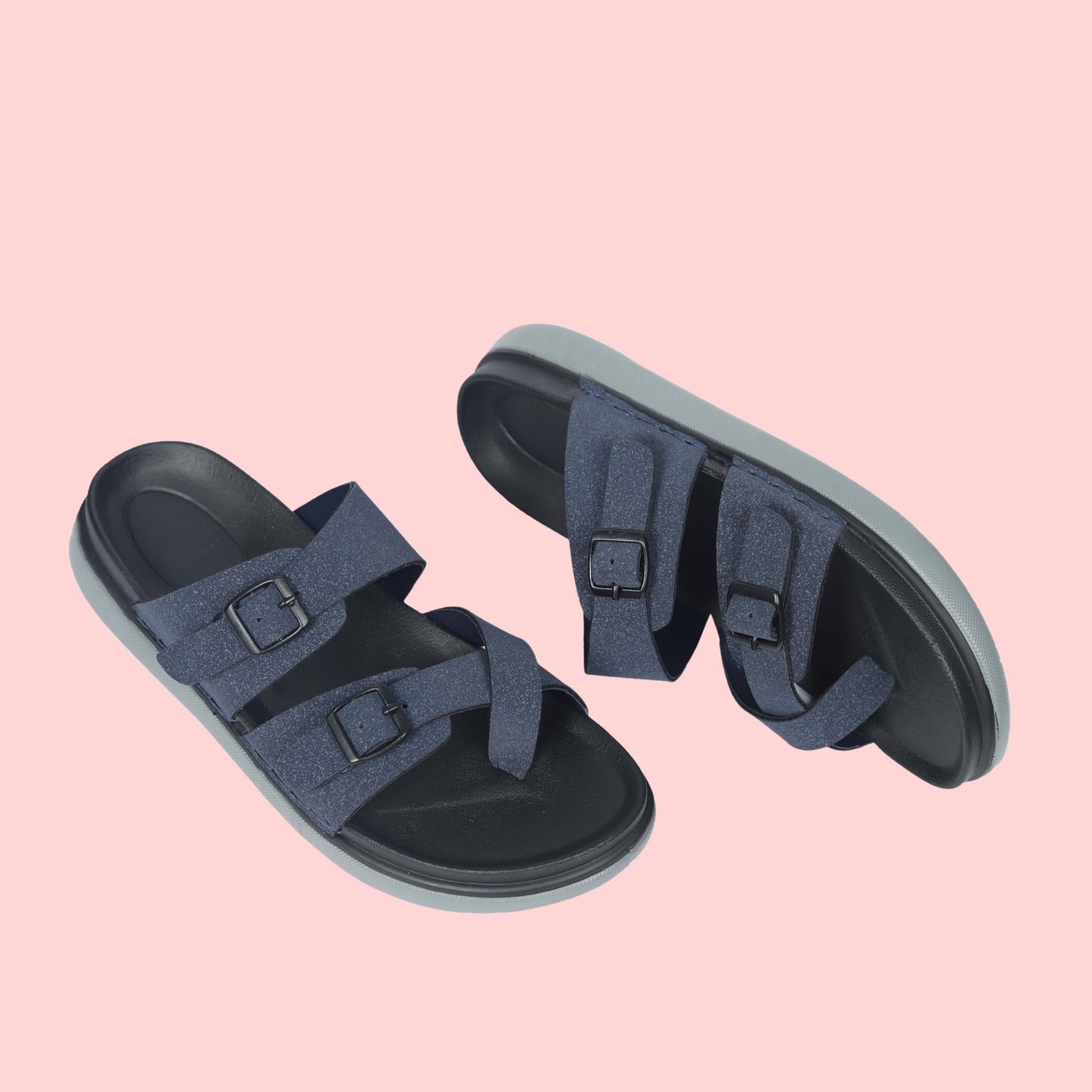 Kavsun Men Slipper Double Buckle Blue